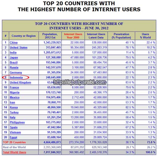 Statistik Pengguna Internet Indonesia Level Dunia